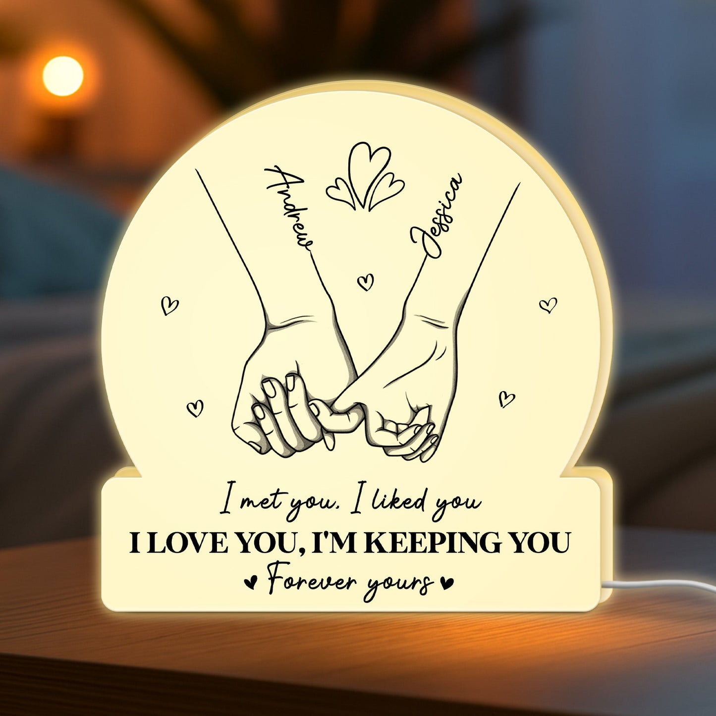 Personalized Acrylic Light Box with Holding Hands Sketch, Warm Glow Bedroom Lamp, Unique Romantic Gift for Couple