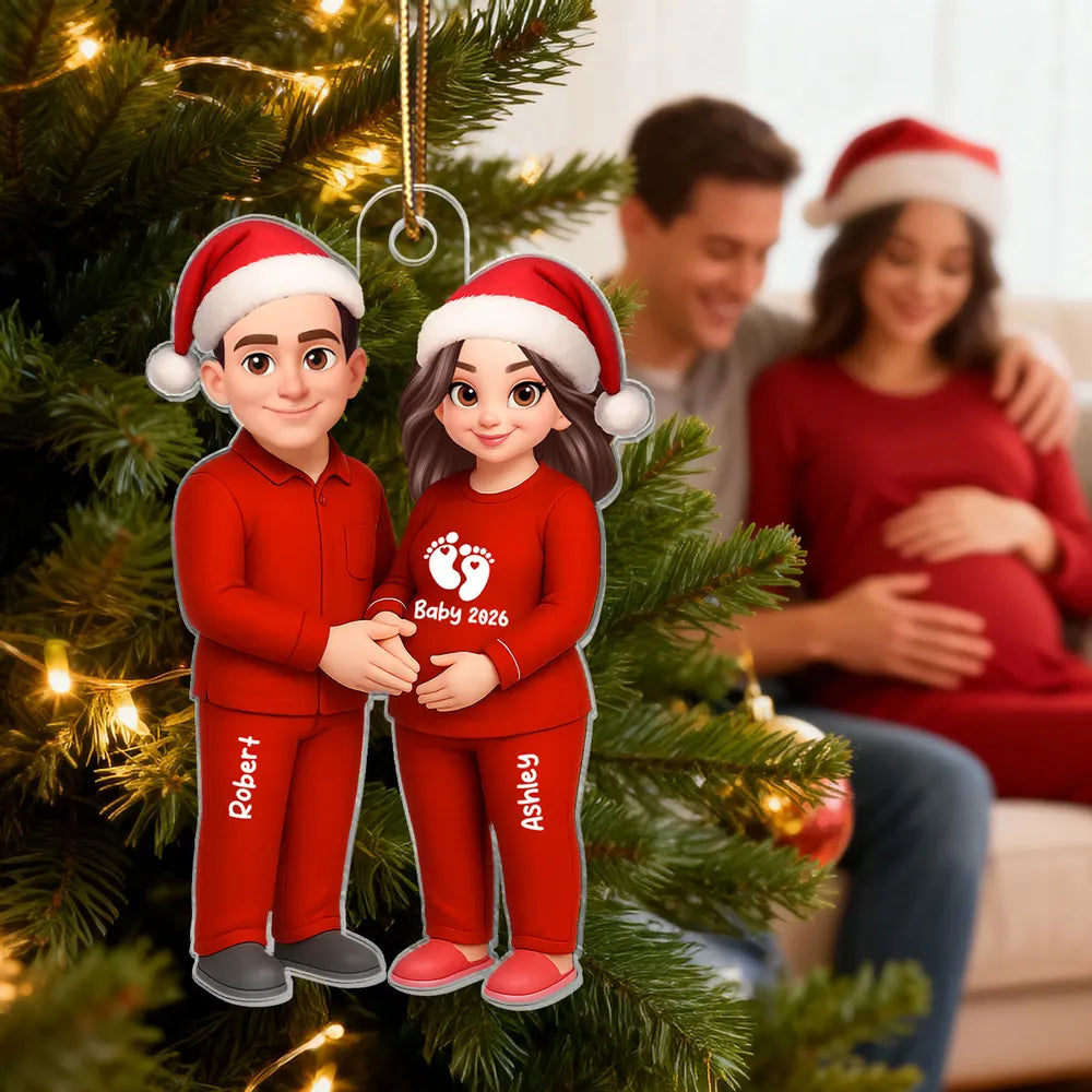 🎉 Ultimate Baby Reveal/Christmas Gift! Personalized Expecting Parents Ornament & Keychain | Custom Names, Skin/Hair Colors
