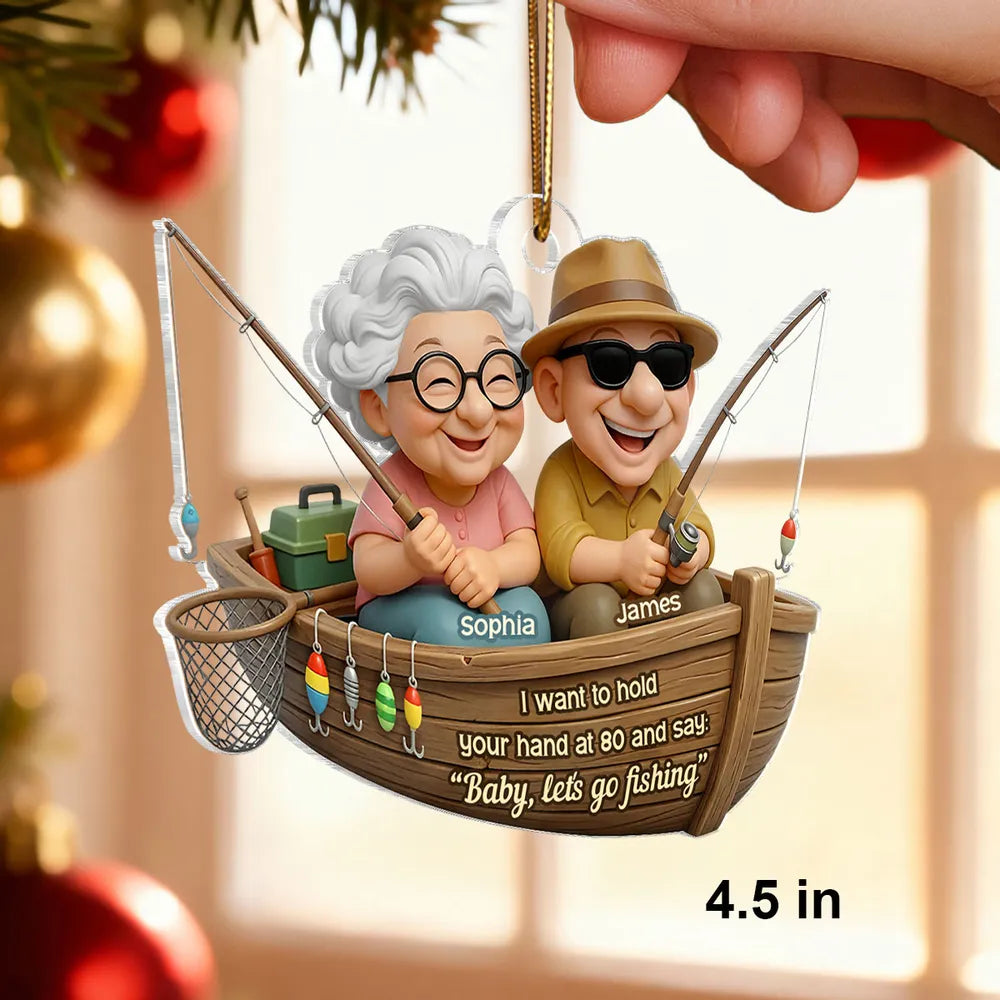 Acrylic Ornament 'Baby, Let's Go Fishing' - Personalized Cute Boat Scene for Couples, A Romantic Unique Gift