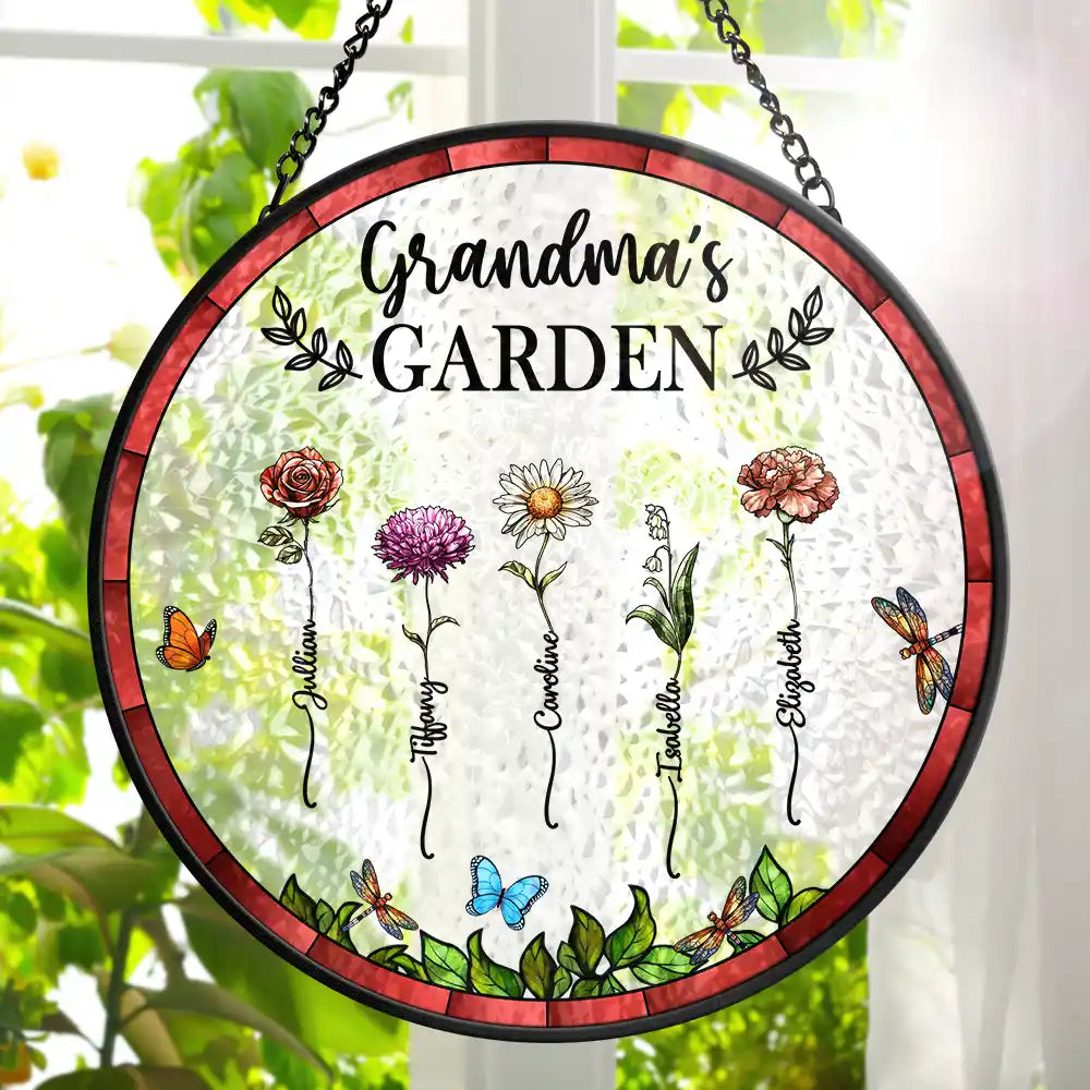 Custom Grandma’s Garden Suncatcher Ornament – Personalized Floral Gift with Family Names – Thoughtful Gift for Grandmother, Birthday & Mother’s Day