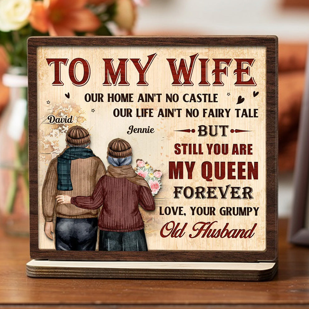 2-Layer Wooden Plaque Personalized To My Wife, Vintage Couple Walking Away Quote Plaque, Unique Romantic Gift