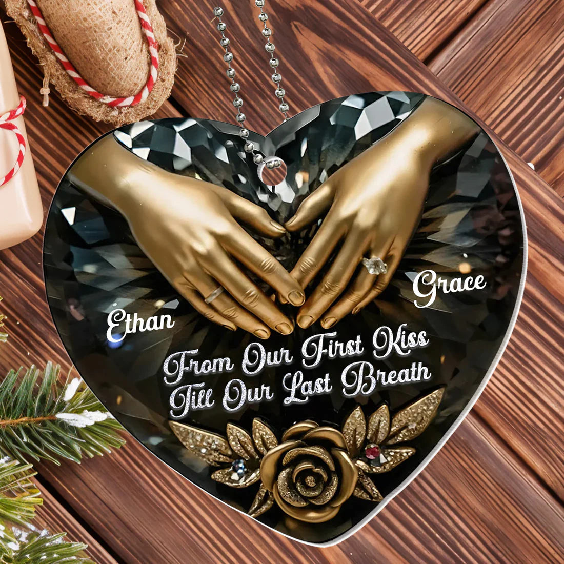 Personalized Acrylic Car Hanger Heart Ornament for Couples, From Our First Kiss Till Our Last Breath, Unique Anniversary Gift