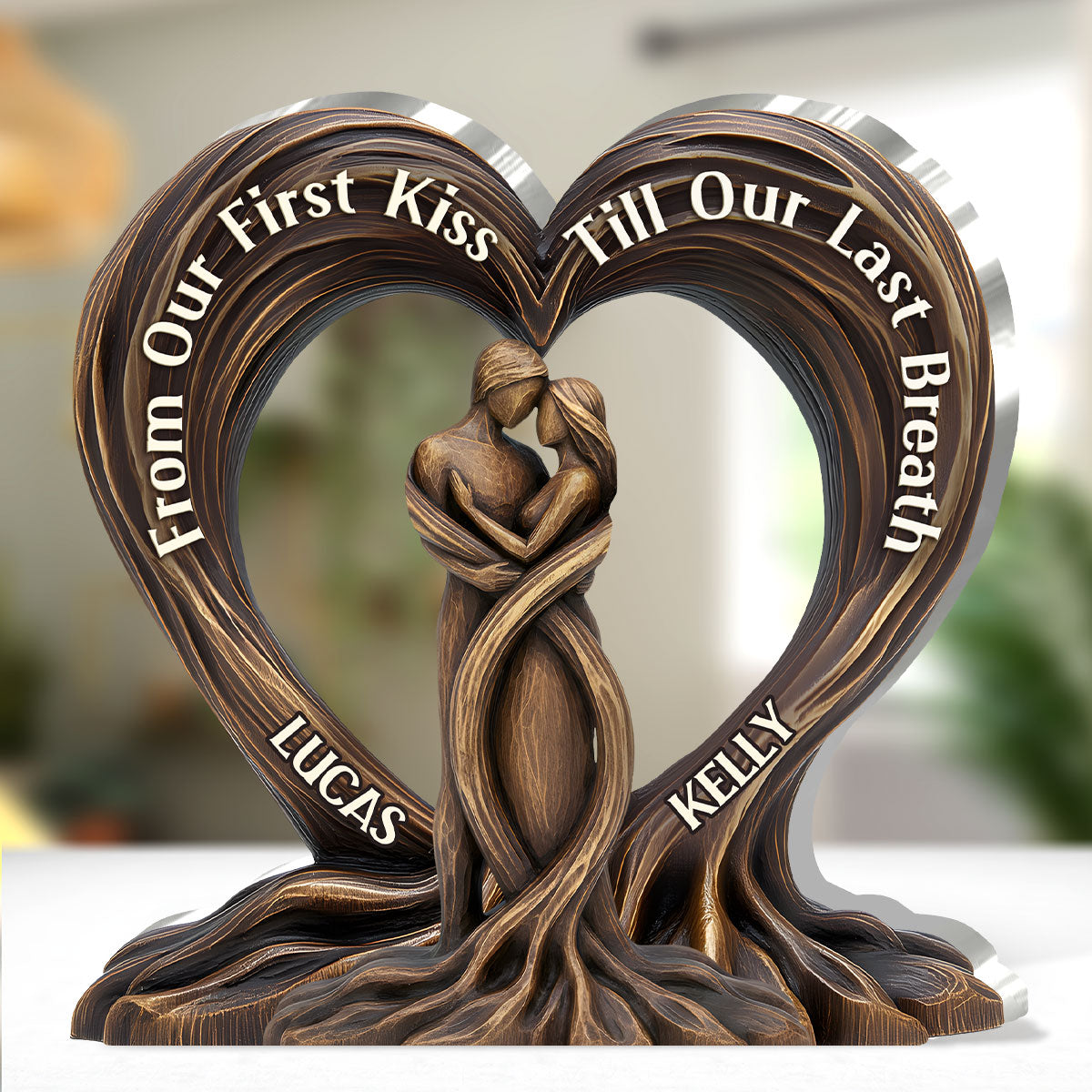 Custom Couple Shaped Acrylic Block Plaque – From First Kiss Till Our Last Breath Heart Decor, Emotional Anniversary Gift