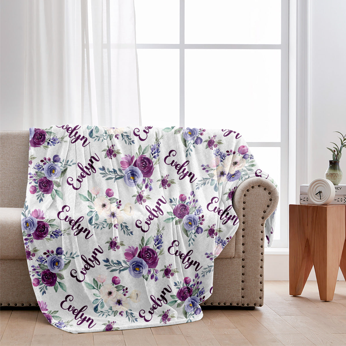 Custom Name Purple Flowers - Personalized granddaughter Blanket