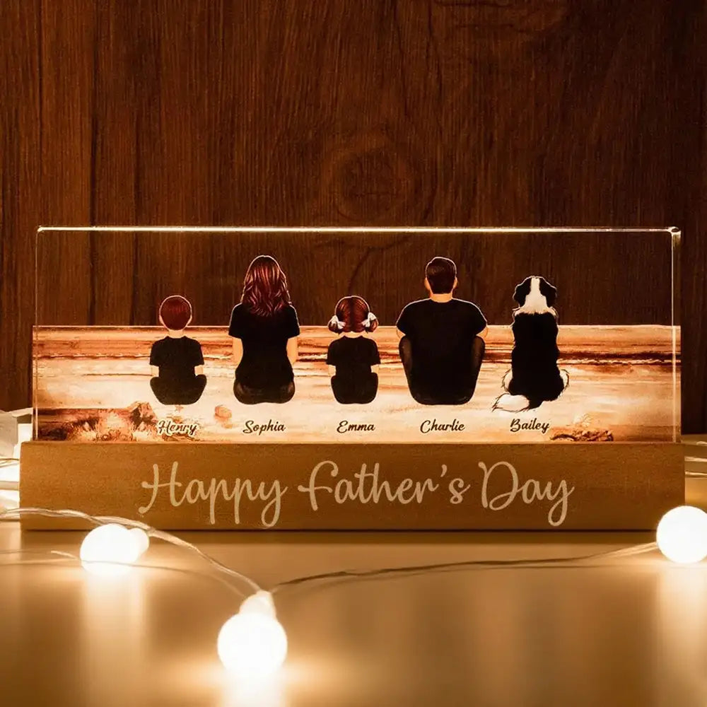 Block LED Light Plaque with Family Back View, Warm Father's Day Design, Bright and Heartfelt Gift for Dad