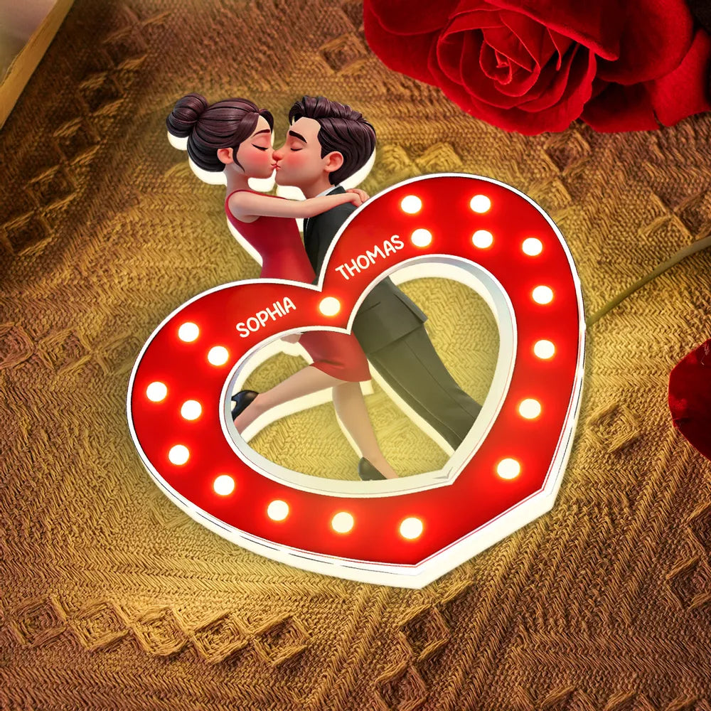 Romantic Heart Couple Hug Acrylic Light Box, Custom Keepsake Night Light for Bookshelf Display, Sweet Gift for Couples