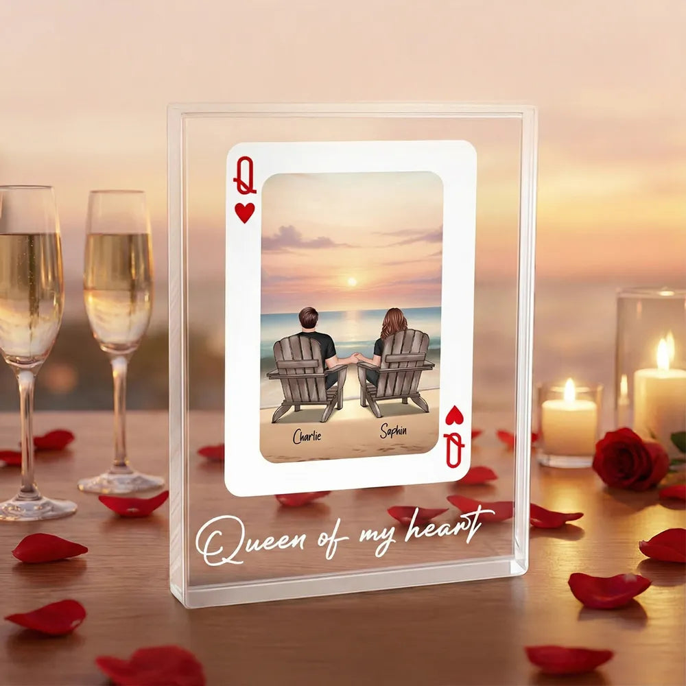 Rectangle Acrylic Block Plaque Personalized for Couples, Beach Chairs at Sunset, Sweet Desk Decor Keepsake Gift for Your Partner
