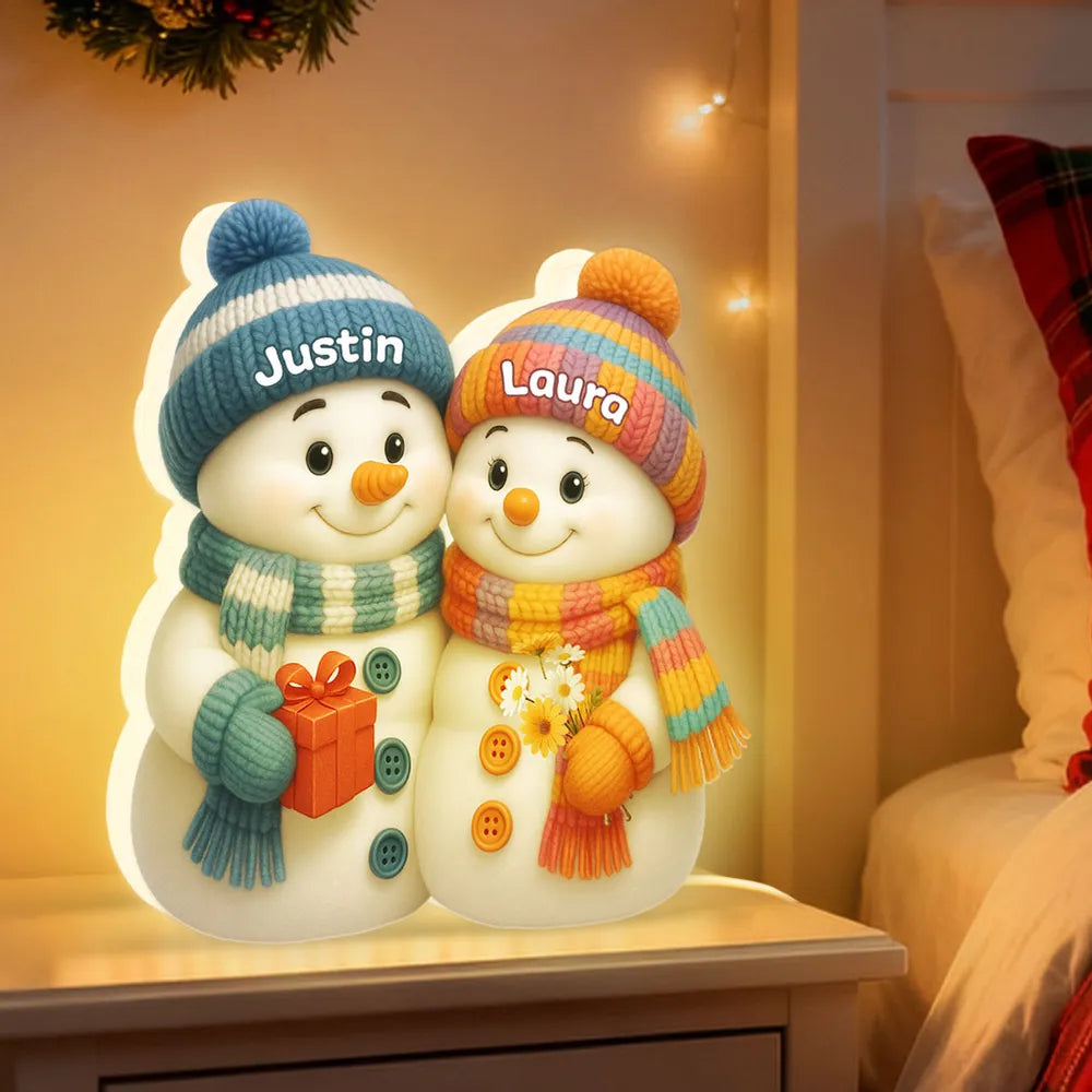 Snowman Couple Acrylic Light Box – Cozy Winter Glow, Perfect Gift for Lovers & Christmas Décor