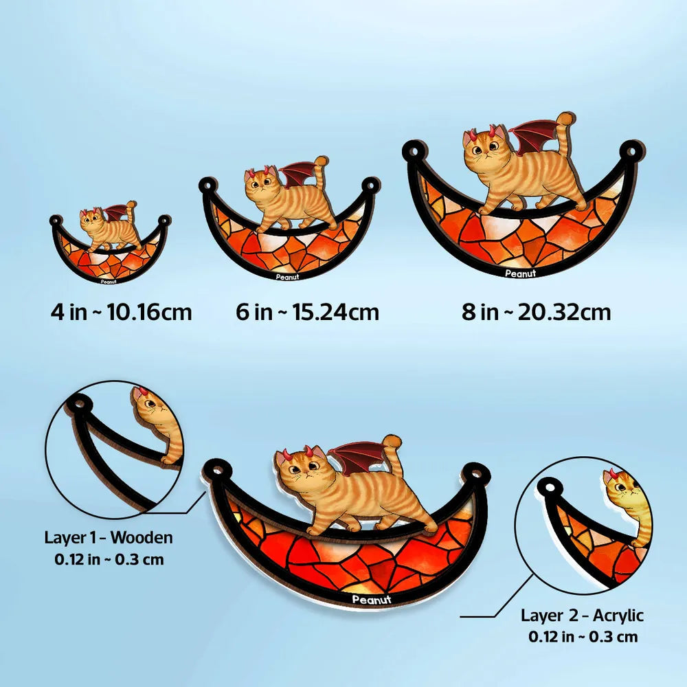 Wood and Acrylic Layered Ornament – Charming Cat with Cape & Hat, Chain-Hanging Moon Keepsake for Cat Lovers