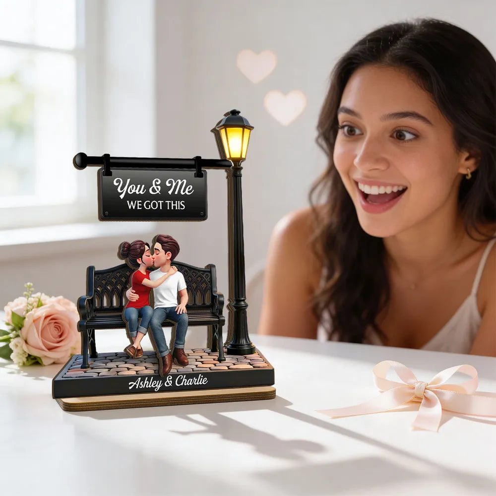 You & Me We Got This Personalized 2-Layer Wooden Plaque Sweet Couple Bench Kiss Keepsake A Heartwarming Gift for Couples