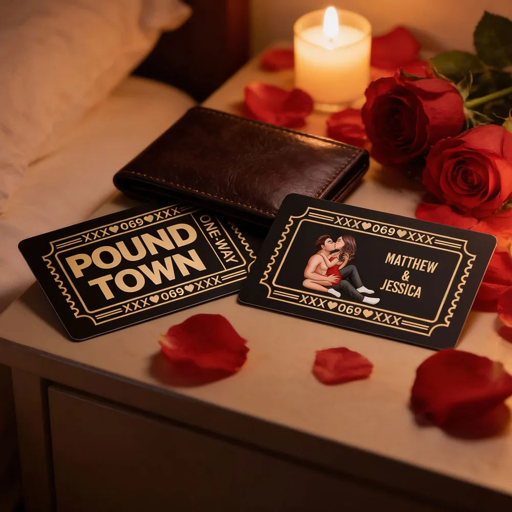 Personalized Pound Town Ticket Metal Wallet Card, Funny Couple Gift for Boyfriend or Husband, Slim Modern Keepsake