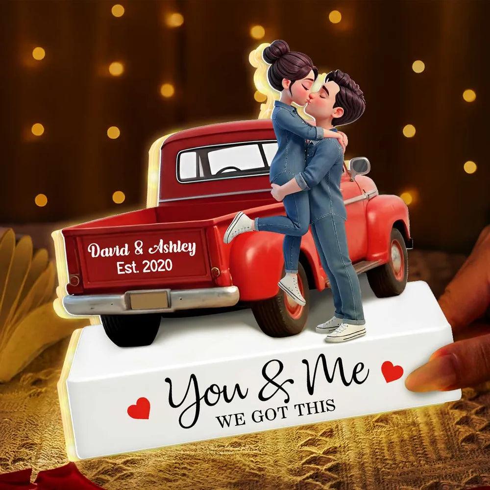 You & Me We Got This Acrylic Light Box Warm Glow Kissing Couple in Pickup Truck Scene A Sweet Custom Keepsake Gift