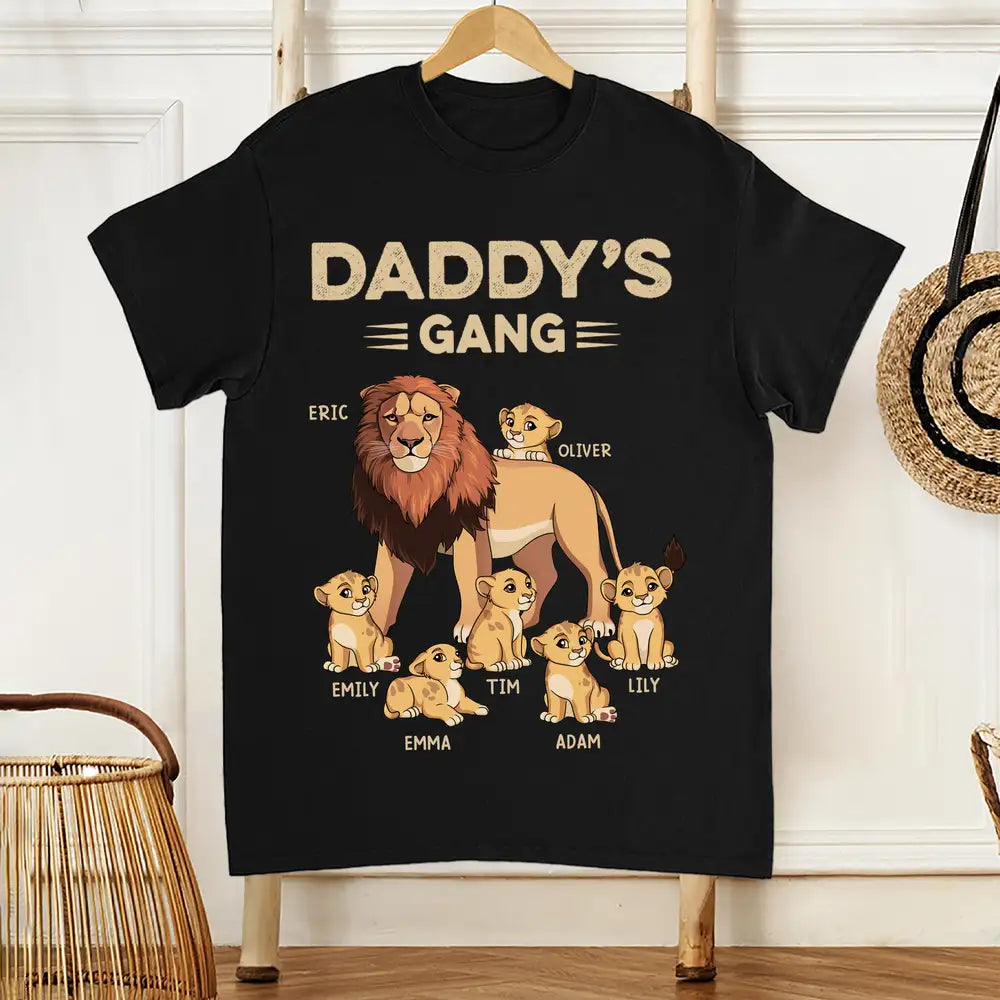 Dad’s Lion Gang Personalized Shirt – Custom Kid Names – Thoughtful Father’s Day Gift for Dad