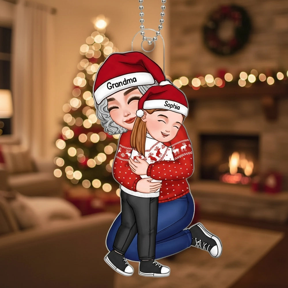 Acrylic Ornament with Grandma and Grandchild Hug, Heartwarming Holiday Keepsake, Perfect Gift for Family Love