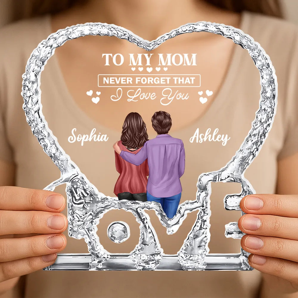 To My Mom I Love You Shaped Acrylic Block Plaque, Custom Names Love Memory Home Accent, Thoughtful Gift for Mom