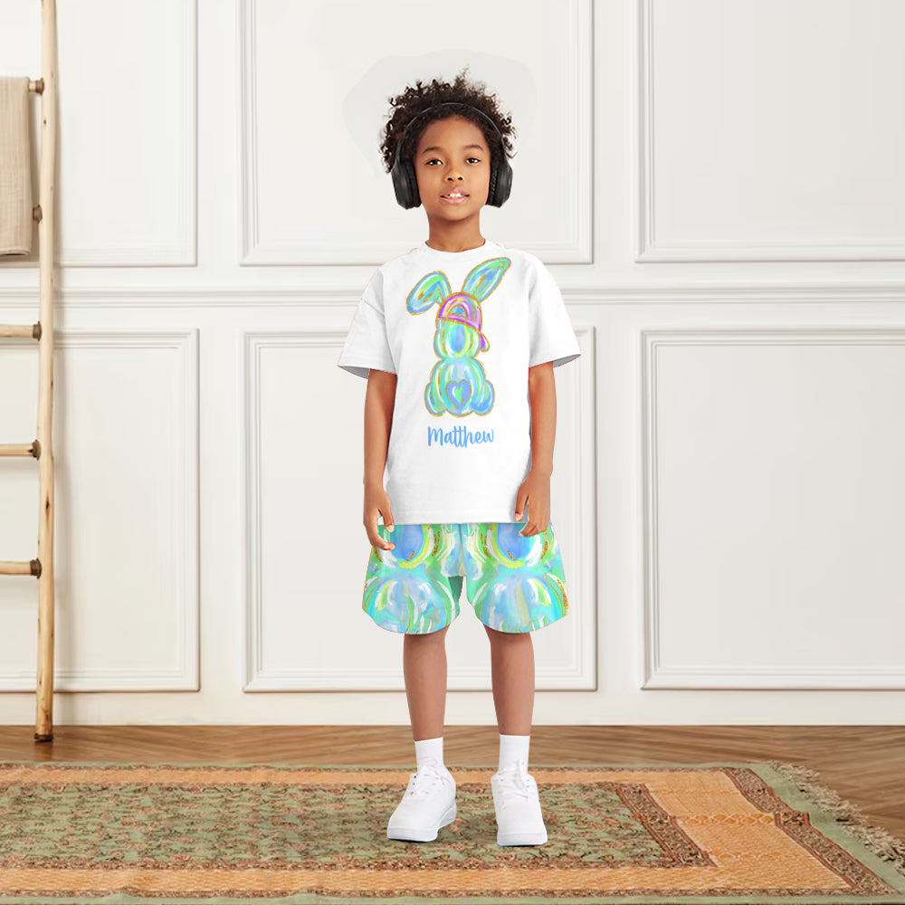 Colorful Brushstroke Easter Bunnies - Personalized Kid T-shirt & Shorts