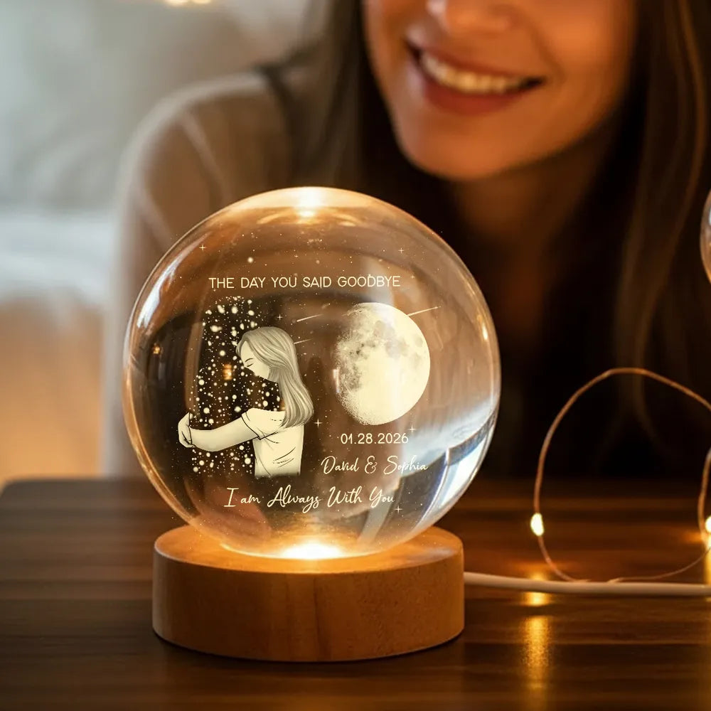 Globe Lamp With Moon & Goodbye Quote - Personalized Remembrance Gift That Glows Warm