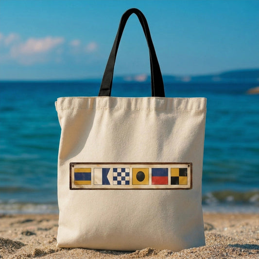 Custom Coastal Polyester Twill Tote Bag, Nautical Flag Graphic, Ocean Vibes for Everyday Errands, Thoughtful Unique Gift