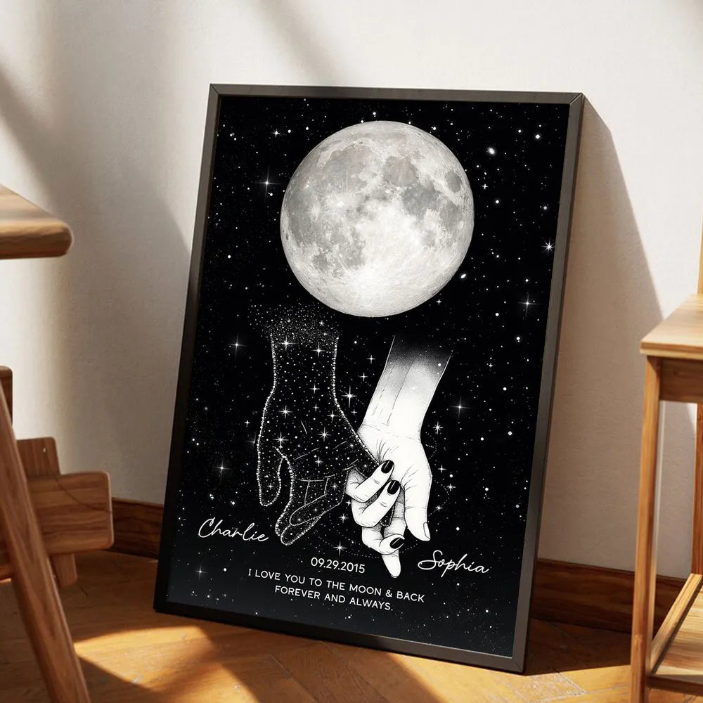 Holding Hands Under The Moon Poster, Personalized Remembrance Wall Art, A Meaningful Gift For Someone You Miss