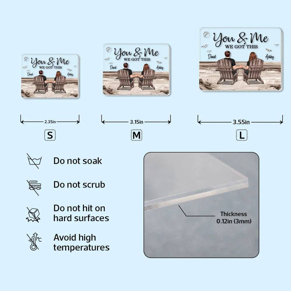 Seaside Memories - Personalized Vintage Beach Couple Acrylic Or Wooden Keychain - A Timeless Anniversary Gift for Him & Her