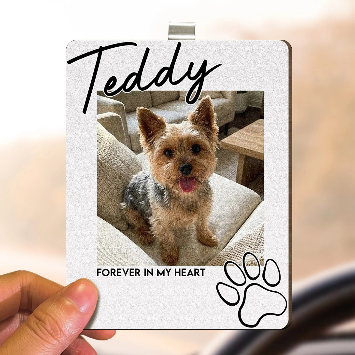 Personalized Wooden Car Visor Clip With Pet Photo and Memorial Quote, Warm Car Decor, Unique Gift for Dog Lovers