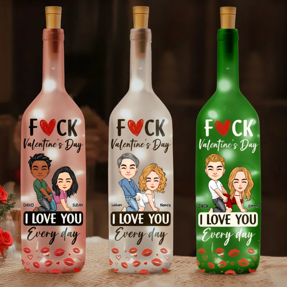 Funny romantic Bottle Lamp with customized couple art and I love you every day message, cozy ambient light, creative gift for couples