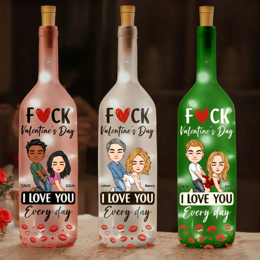 Funny romantic Bottle Lamp with customized couple art and I love you every day message, cozy ambient light, creative gift for couples