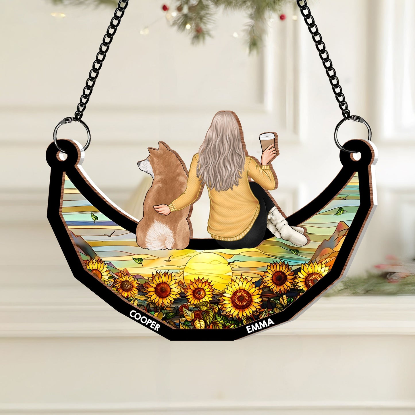Personalized Pet and Owner Back View Ornament – Wood and Acrylic Combination for Unique Home Decor or Keepsake