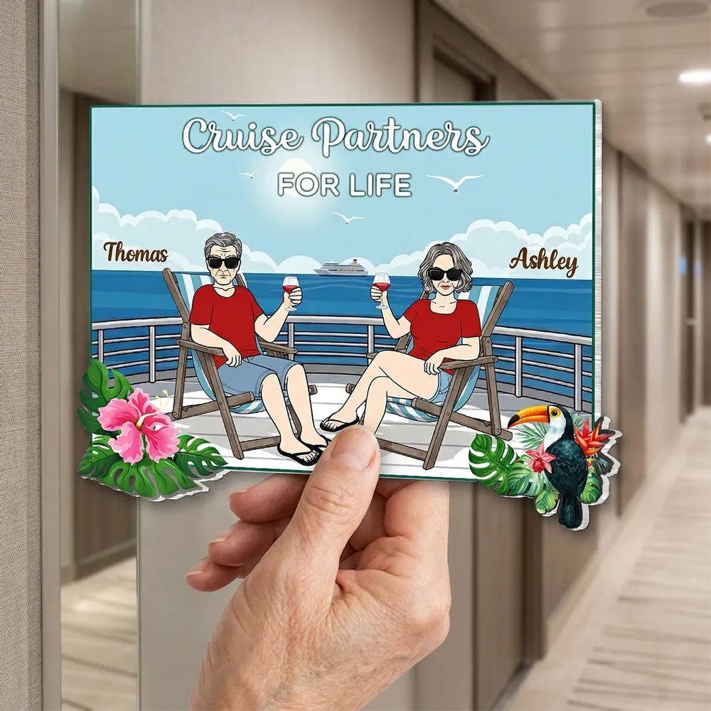Personalized Acrylic Magnet Cruise Partners For Life, Relaxing Couple on Deck, Unique Cruise Door Gift