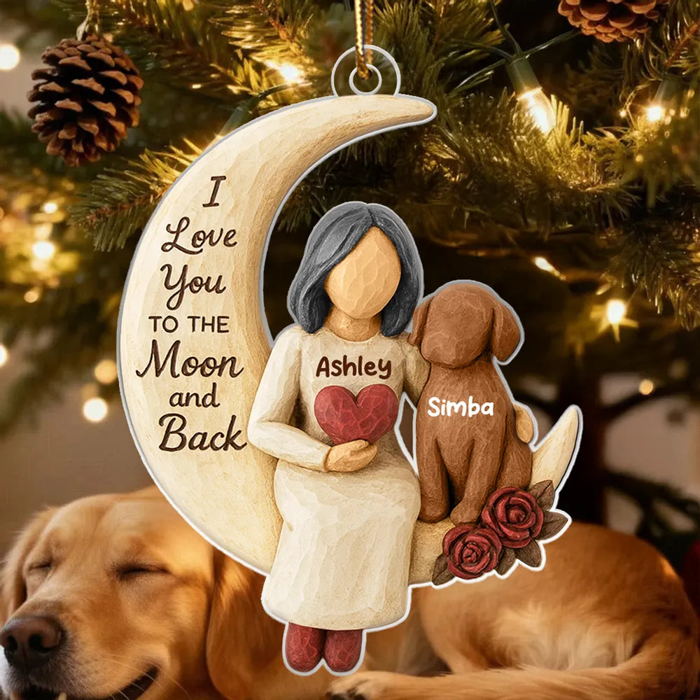 Personalized Acrylic Ornament for Dog Mom, Moon & Dog Design, I Love You to the Moon and Back, Unique Gift