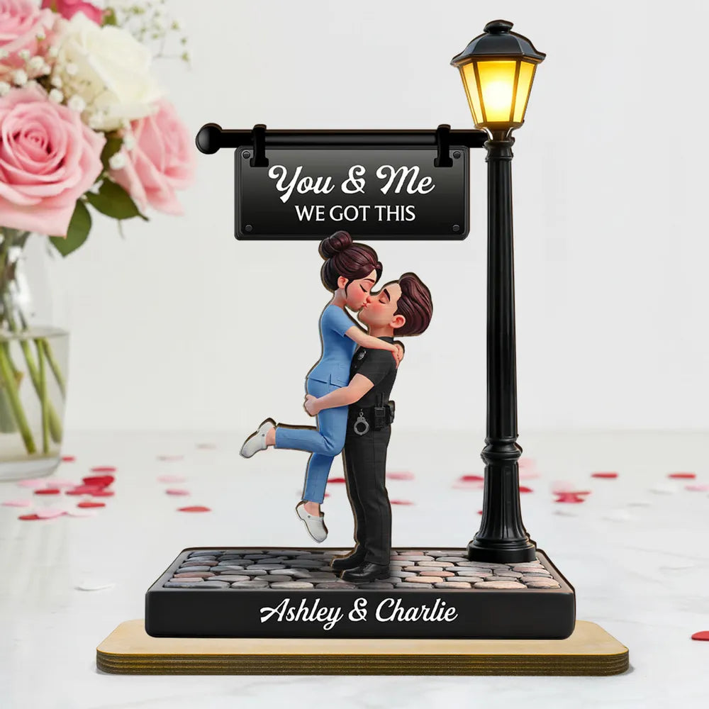 Personalized 2-Layer Wooden Plaque Lamp Post Couple Kissing You & Me We Got This Unique Romantic Gift For Him Or Her