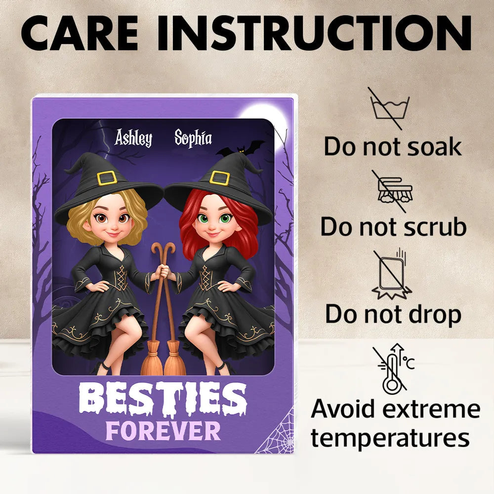 Best Friends Witch Theme Rectangle Acrylic Block Plaque, Halloween Décor and Friendship Gift