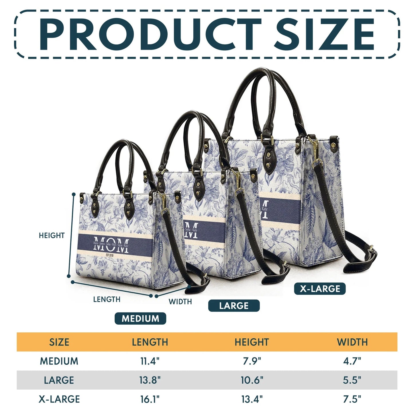 Personalized Tote Bag with Floral Blue Toile Monogram Style for Mom or Grandma - Unique Custom Gift