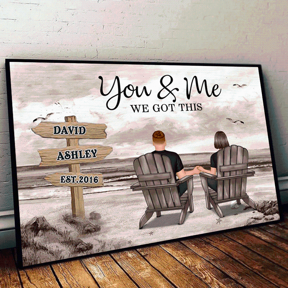 Seaside Memories - Personalized Vintage Beach Couple Poster or Canvas - A Timeless Anniversary Gift for Him & Her