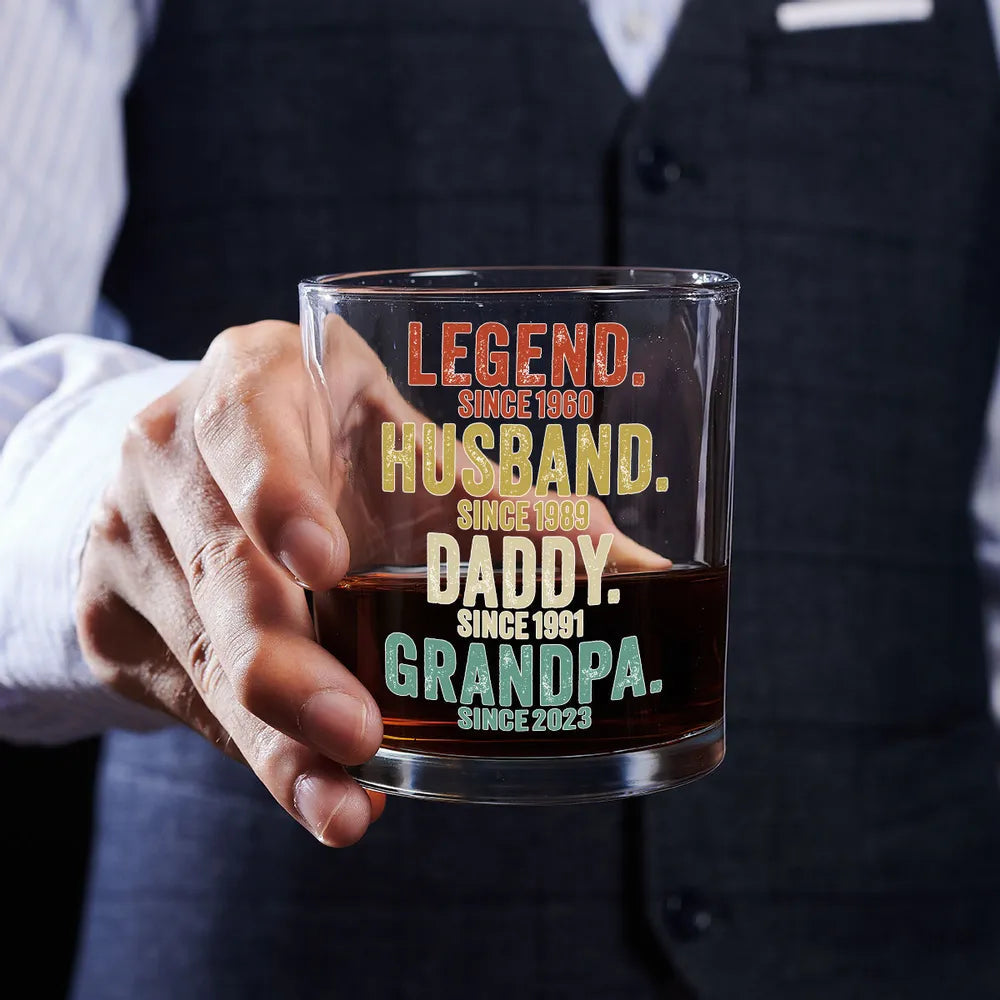 Legend Husband Dad Grandpa Whiskey Glass, Personalized Custom Gift for Dad or Grandpa for a Proud Pour at Home