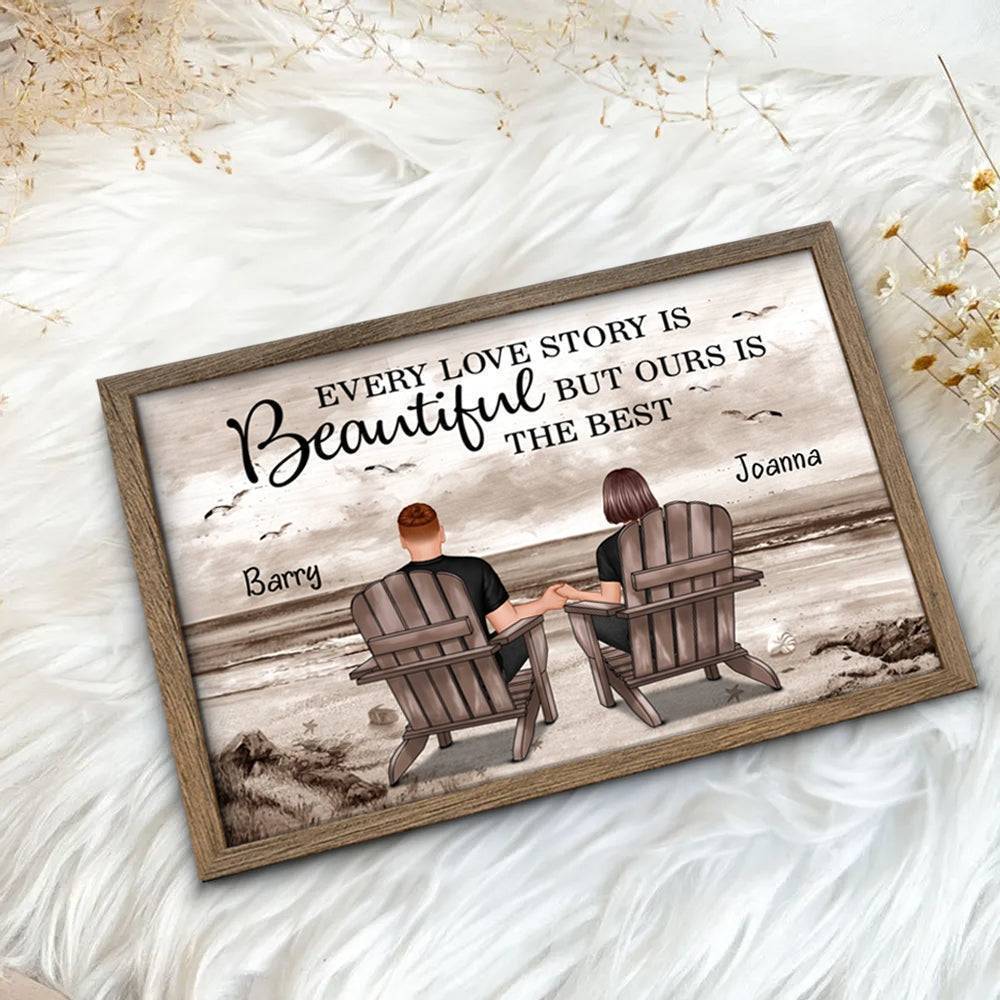 You & Me We Got This Custom Wooden Plaque with Seaside Couple Illustration, Romantic Wall Decor and Unique Anniversary Gift