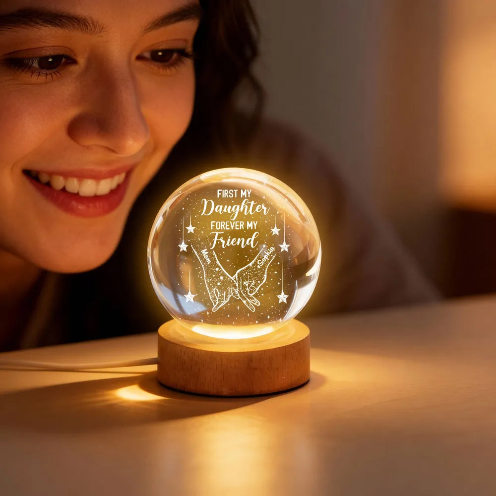Personalized Globe Lamp Night Light with Holding Hands Design, 'First My Daughter Forever My Friend' Unique Gift for Daughter