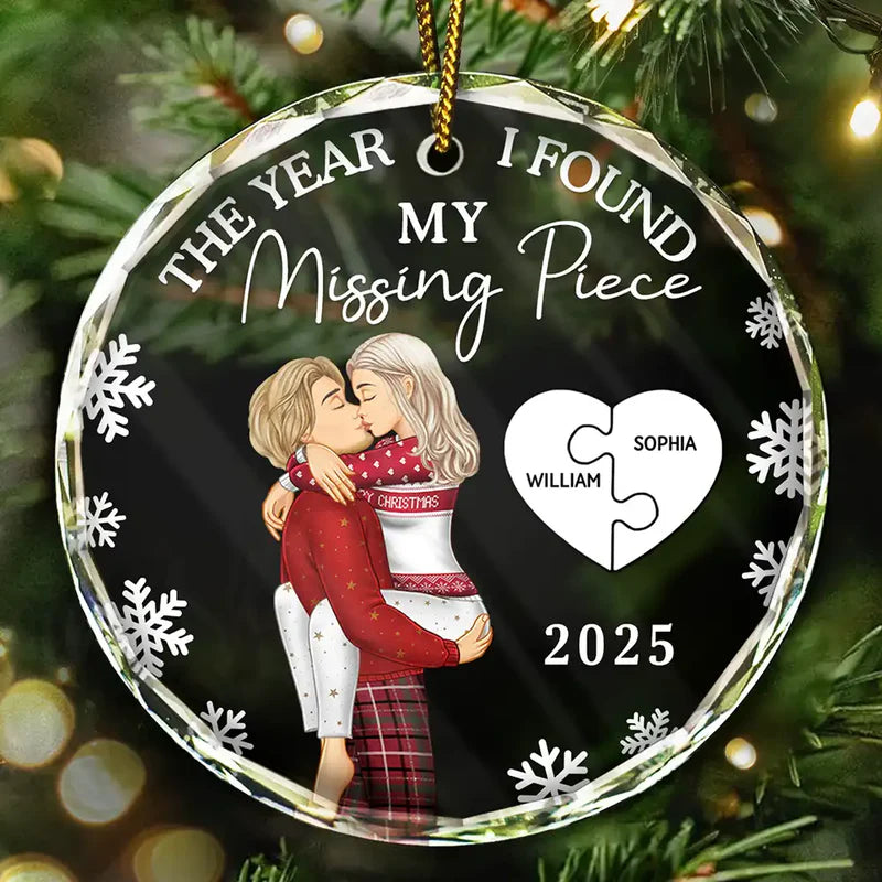 Crystal Ornament with Puzzle Love Design, Romantic Christmas Theme, Perfect Gift for Couples
