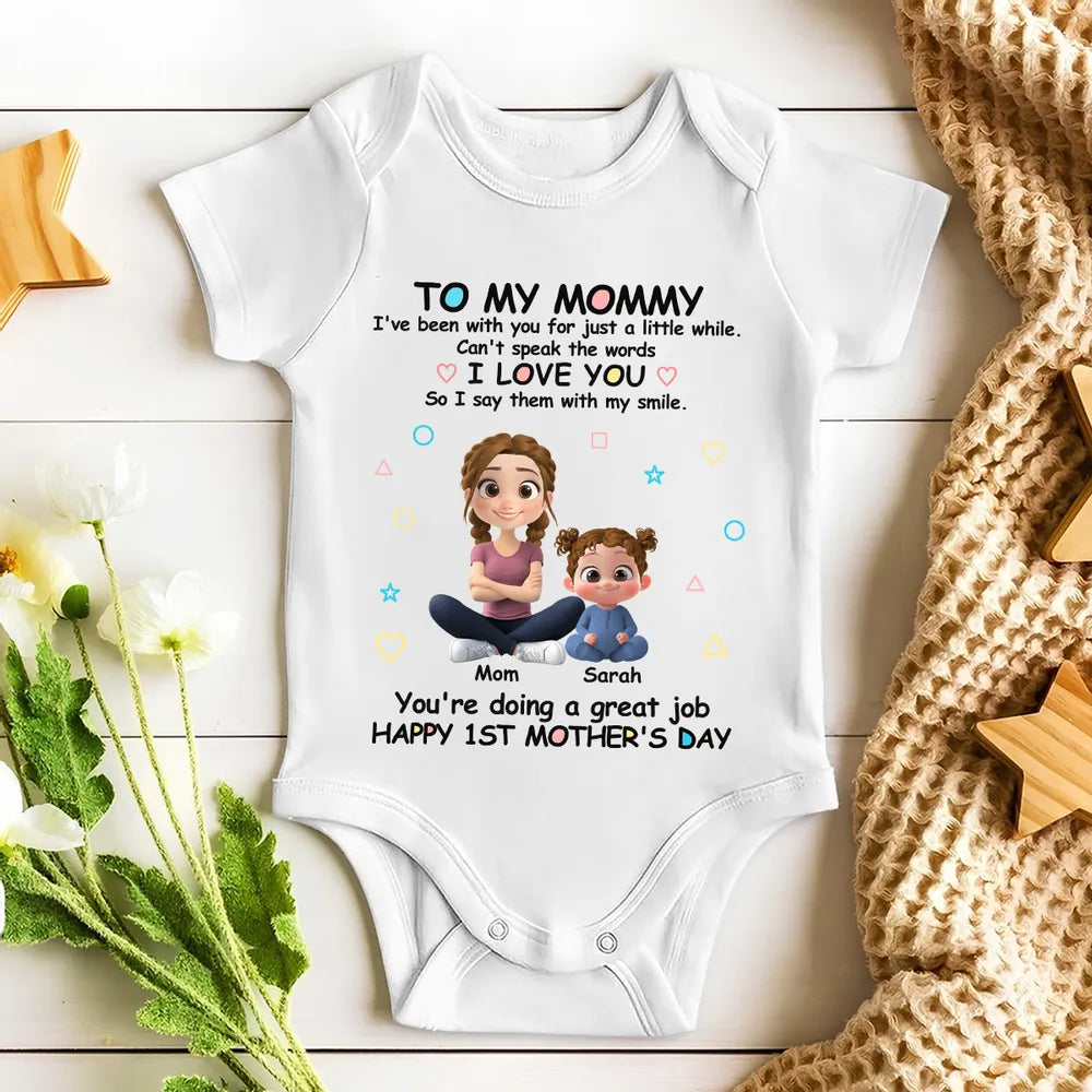 Personalized Short Sleeve Baby Onesie 'To My Mommy I Love You' Cute Cartoon Mom and Baby Gift for First Mother's Day