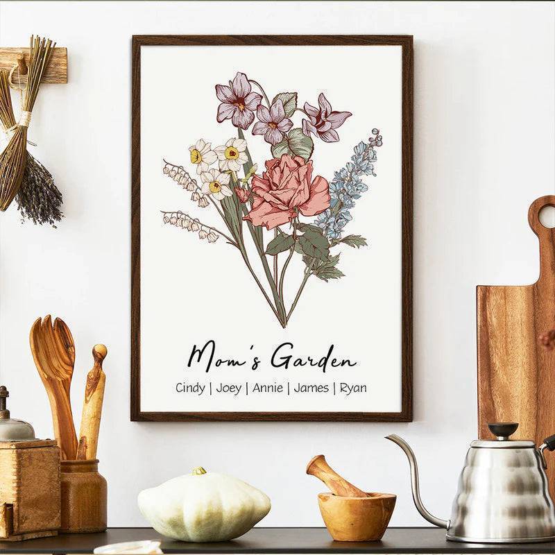 Family Blossoms - Custom Birth Flower & Names Artwork - Personalized Canvas or Poster for Your Home