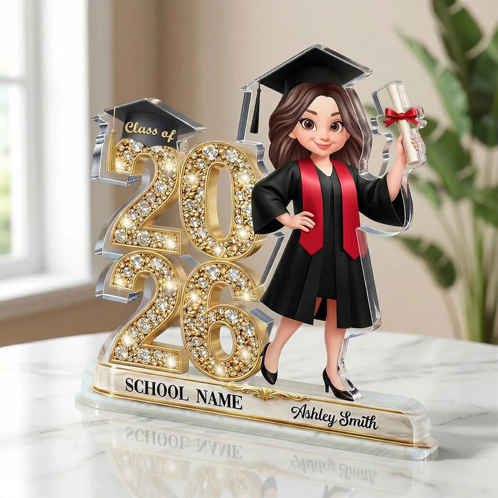 Personalized Shaped Acrylic Block Plaque Graduation Keepsake, Class Of Glitter Year Design, Unique Gift For Graduates