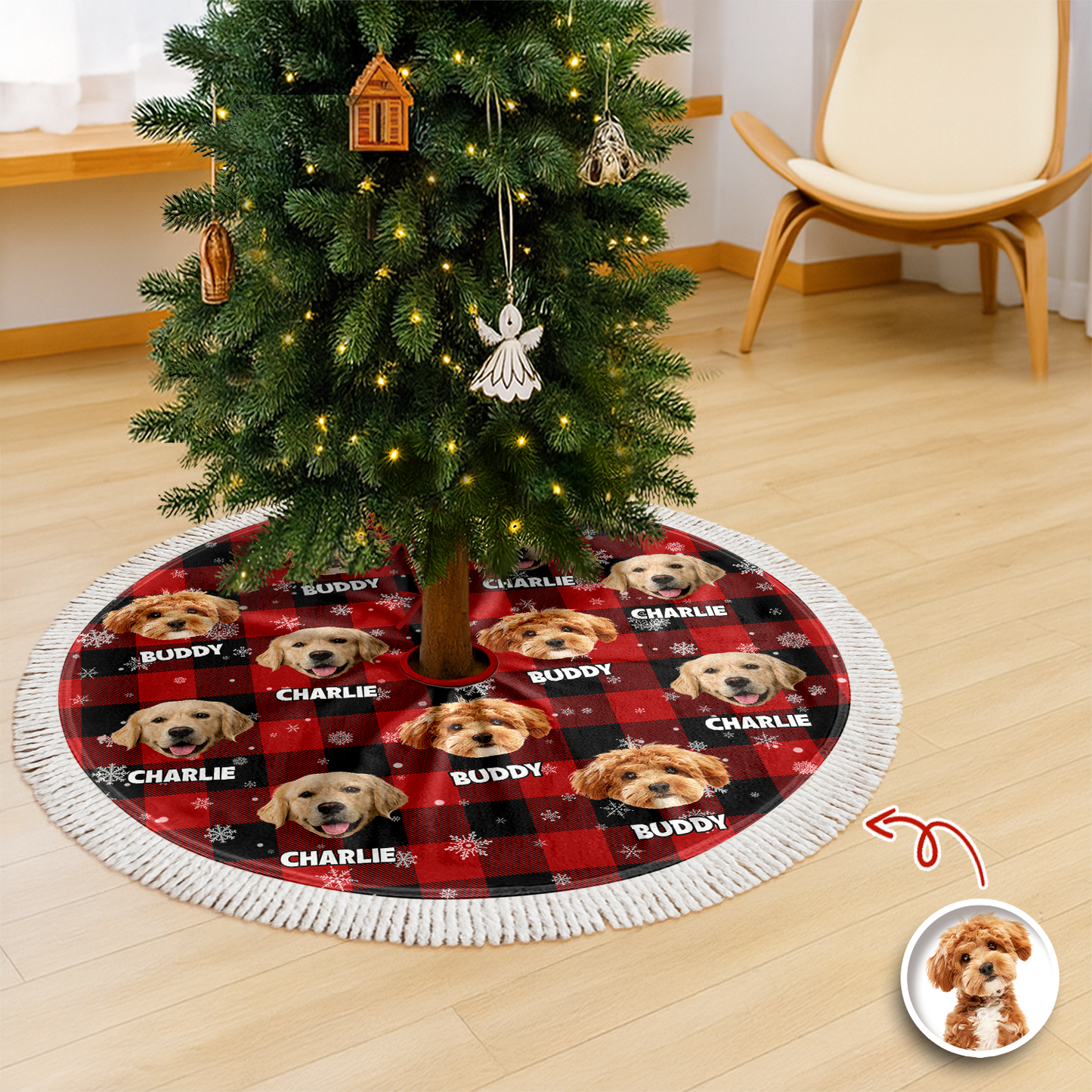 Personalized Plush Christmas Tree Skirt with Your Pet Photo – Custom Dog or Cat Holiday Decor, Unique Gift for Pet Lovers