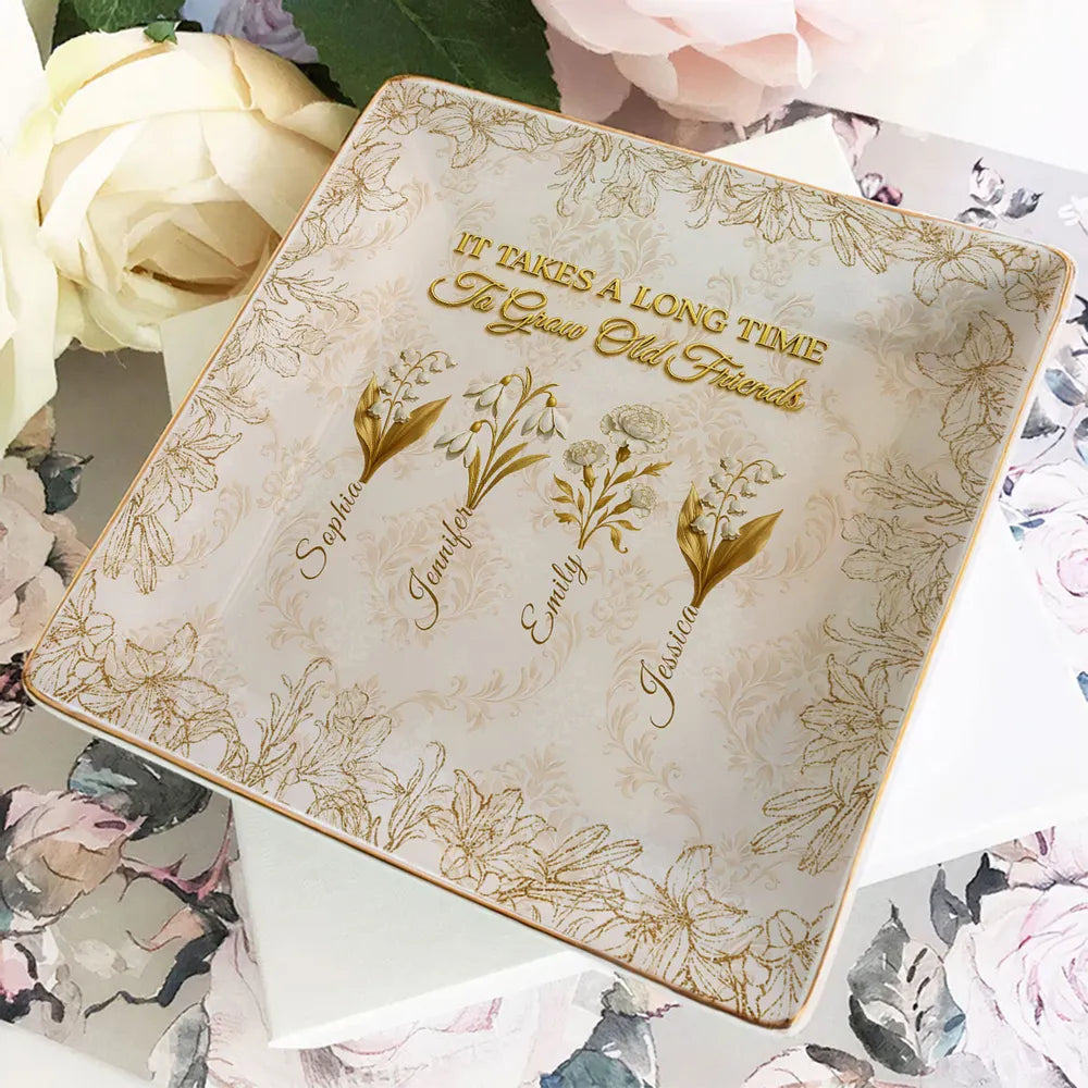 Personalized Jewelry Dish with Vintage Floral Quote, Vanity Ring Holder Decor, Unique Gift for Best Friend