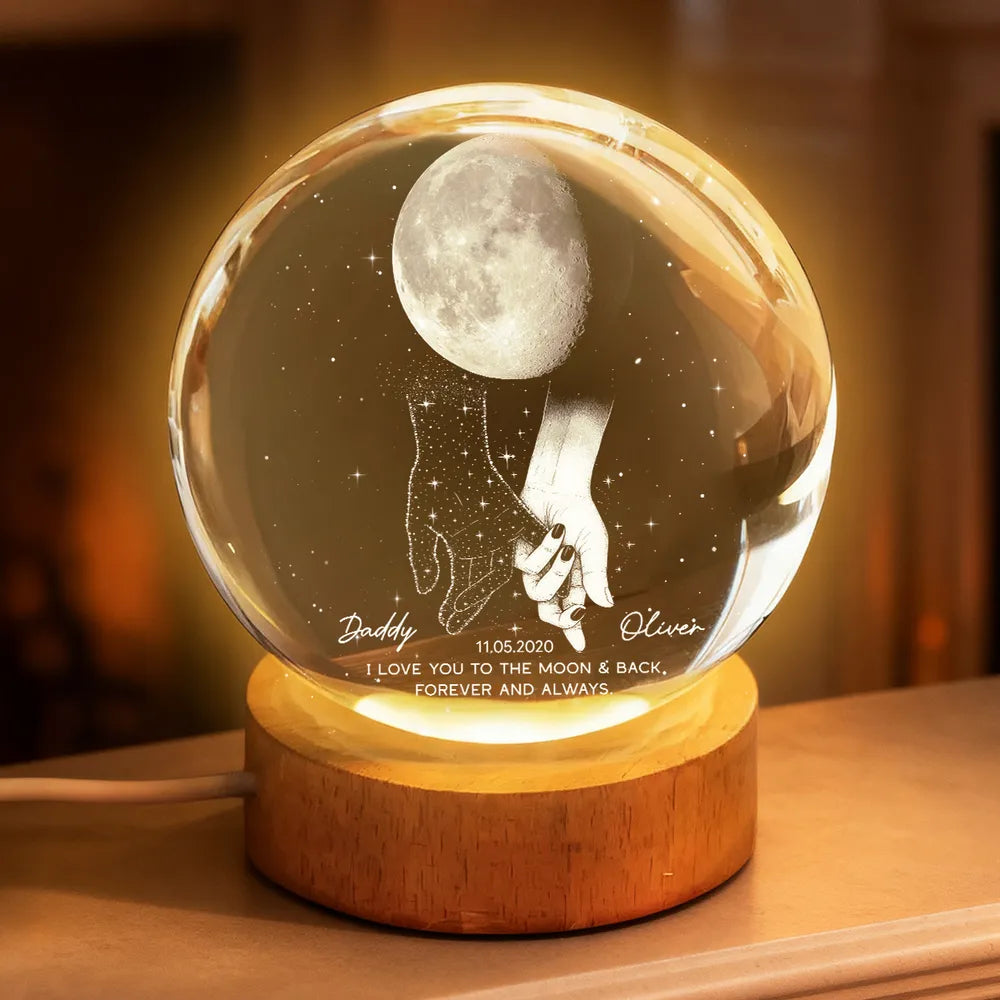 Personalized Globe Lamp with holding hands under the moon, unique memorial gift to keep them close