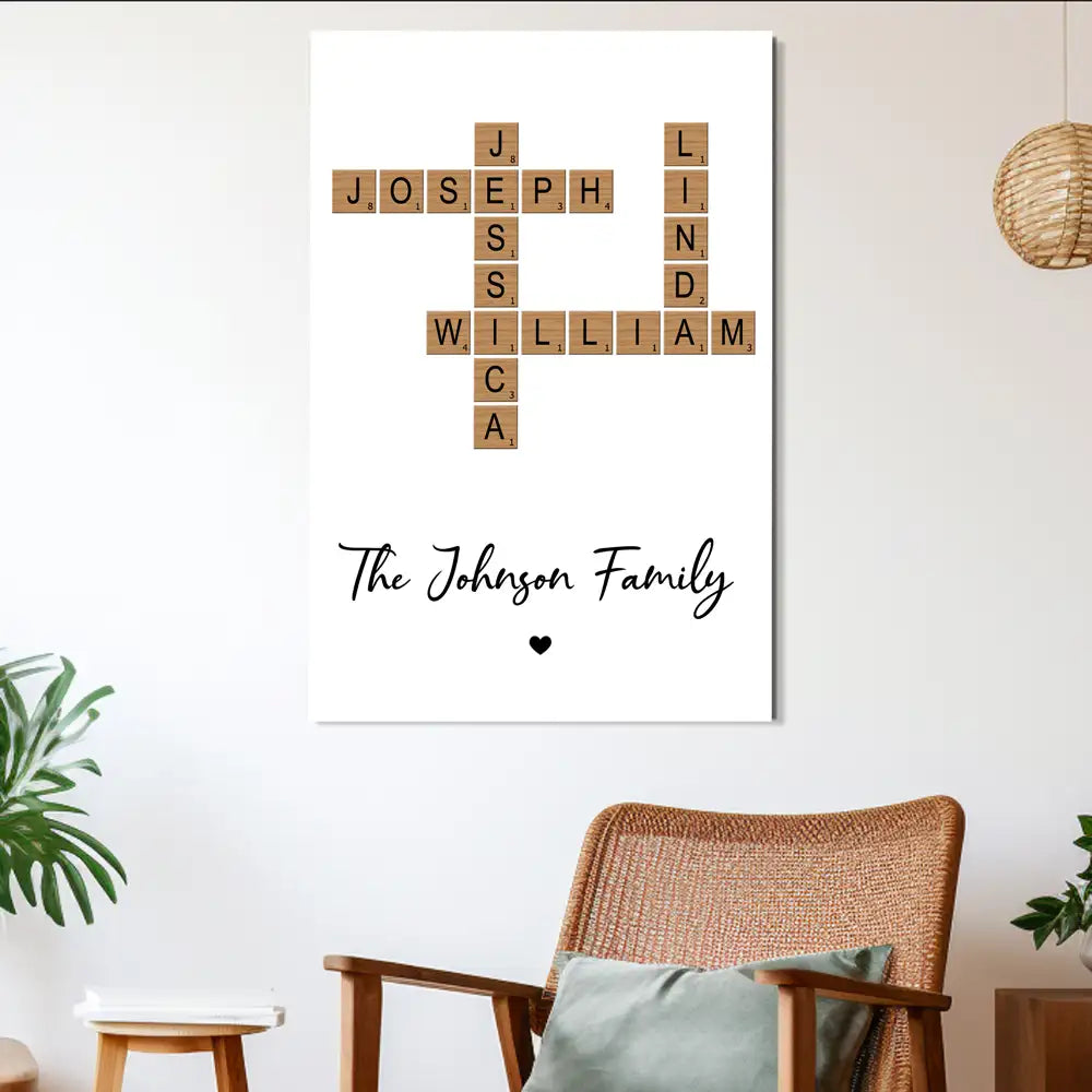 Personalized Family Crossword Poster Print, Unique Gift to Enhance Cozy Home Atmosphere