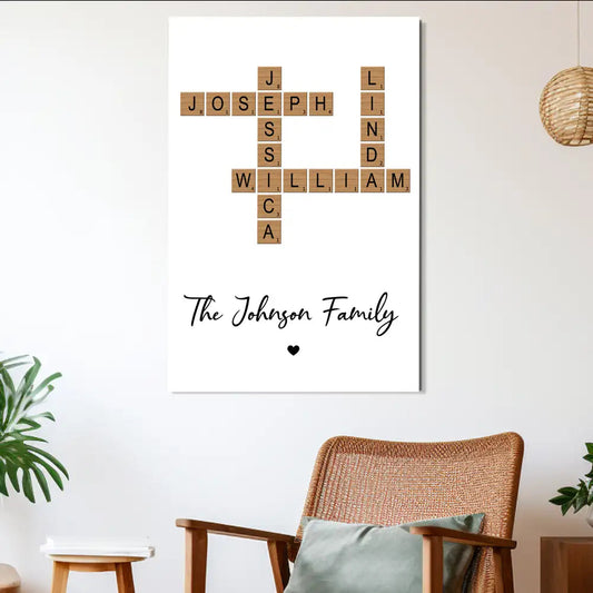 Personalized Family Crossword Poster Print, Unique Gift to Enhance Cozy Home Atmosphere
