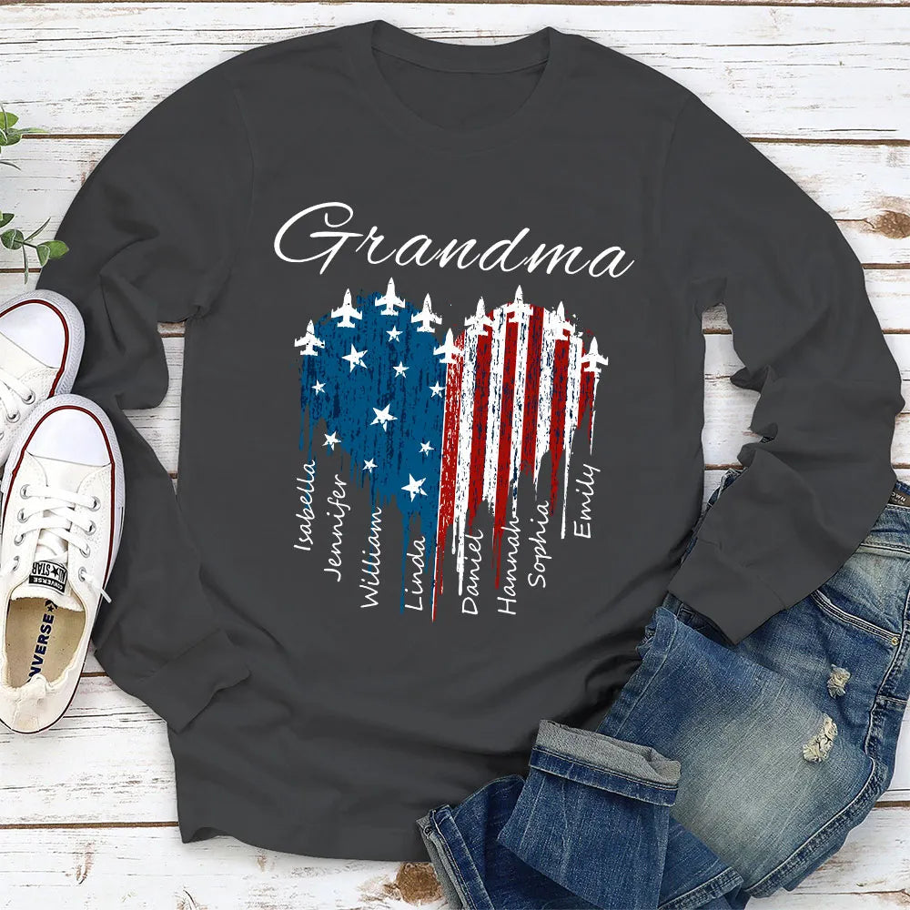 Personalized Grandma Classic Tee with USA Flag Heart - Unique Custom Gift for Fourth of July Pride