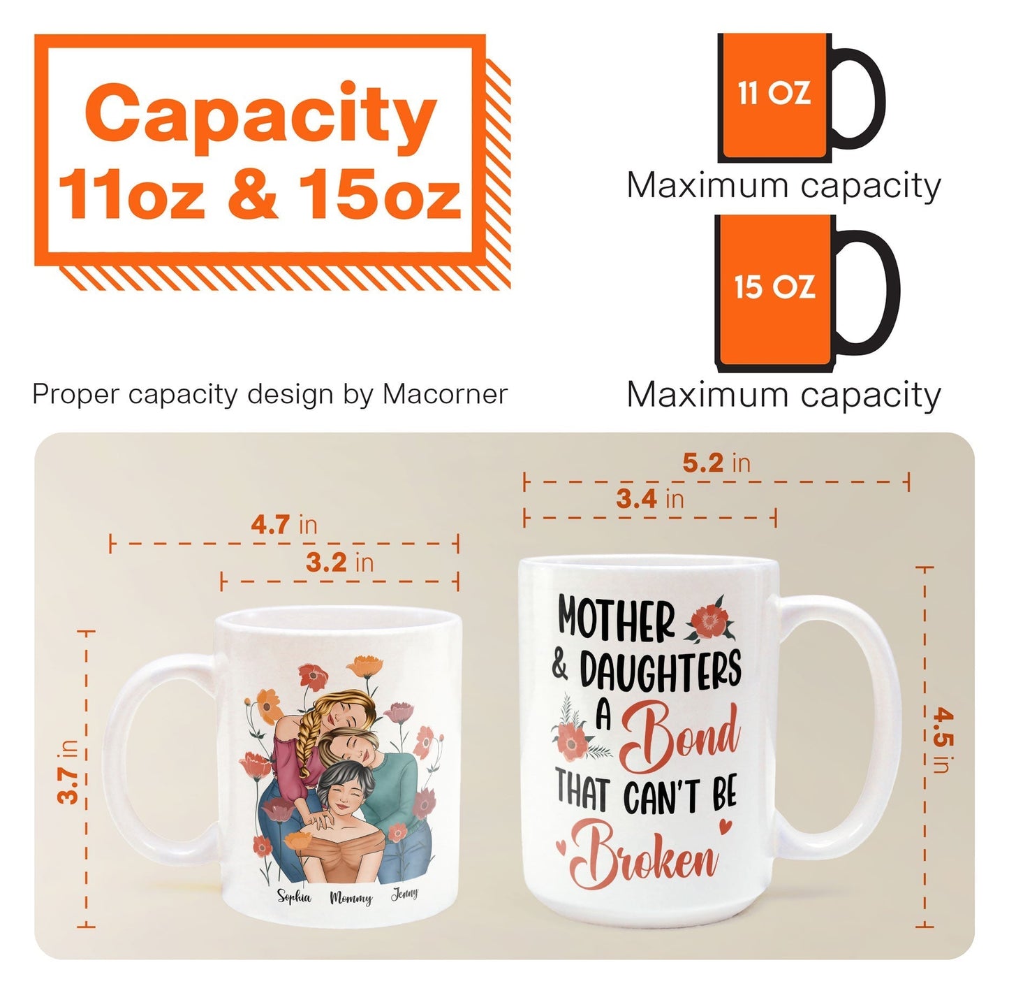 Personalized Gift for Mother or Daughter – Ceramic Mug Featuring Hugging Scene with 'First Our Mother, Forever Our Friend'
