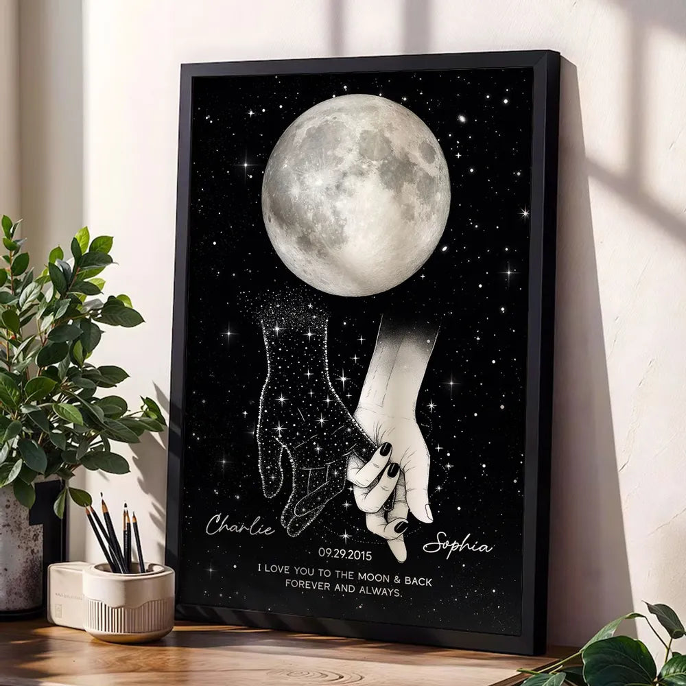 Holding Hands Under The Moon Poster, Personalized Remembrance Wall Art, A Meaningful Gift For Someone You Miss