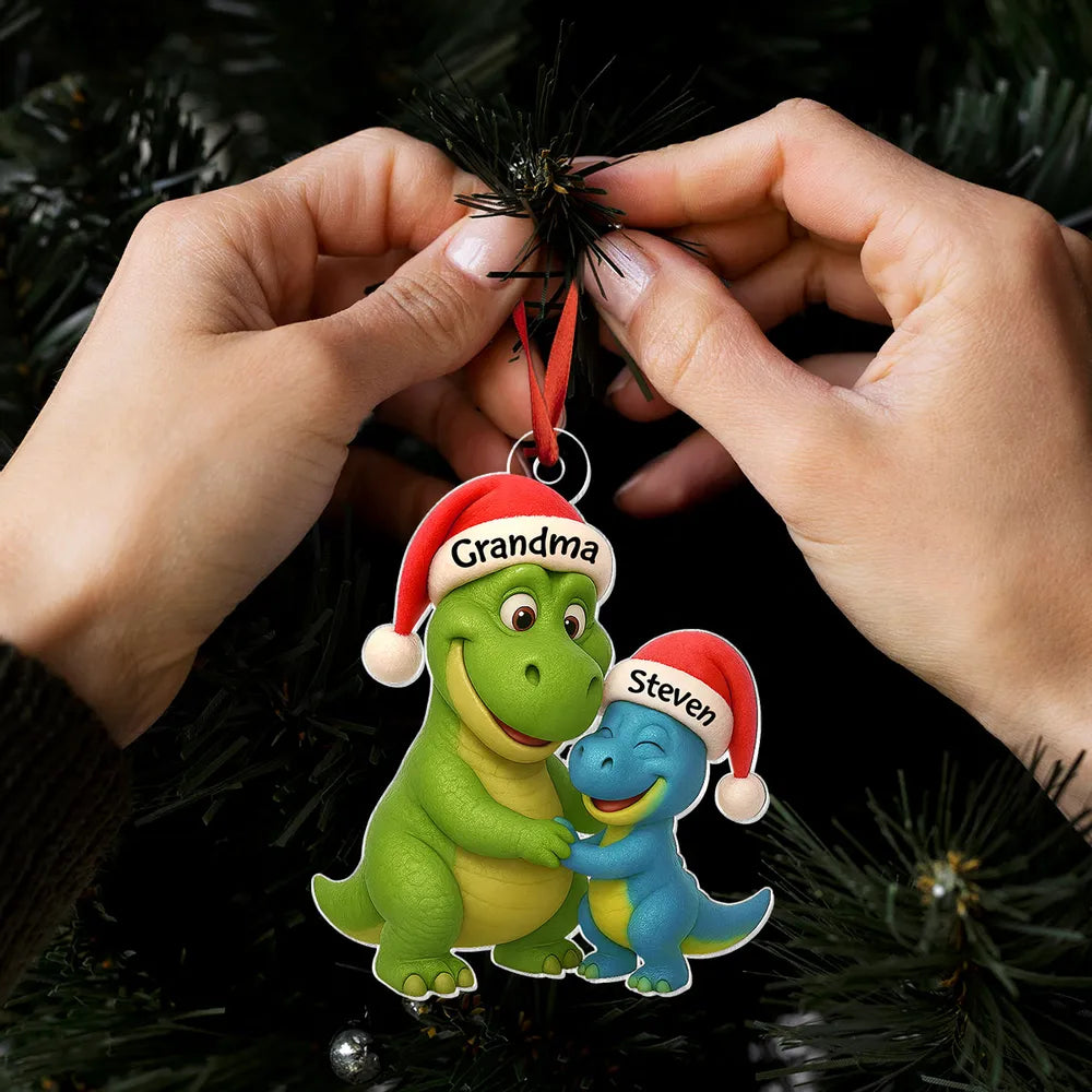 Custom Christmas Dinosaur Family Ornament with Hug Design